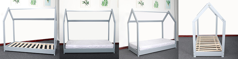 Solid Kids Wood House Bed Twin Bed with Roof