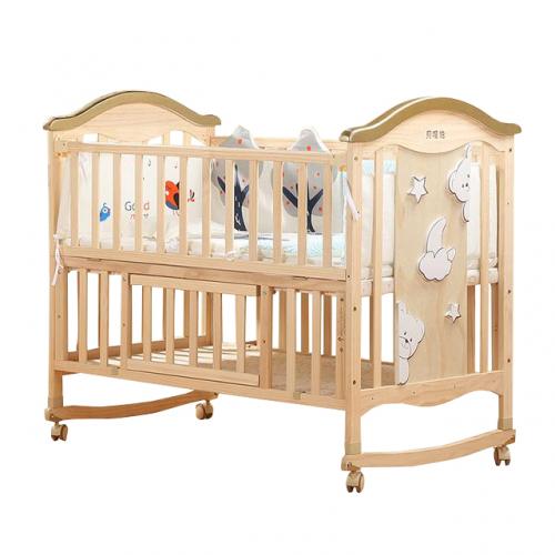 Custom Multifunctional Natural Baby Wooden Cot