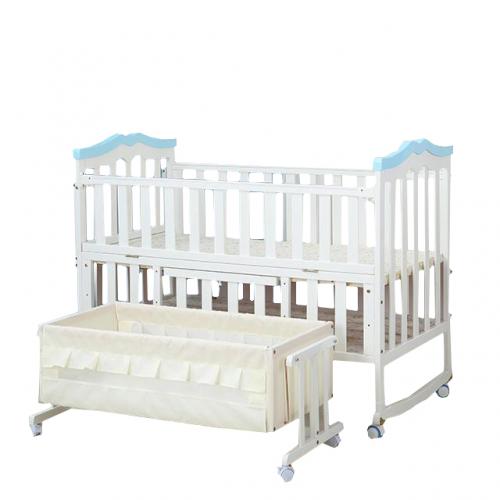 Movable White Newborn Baby Cot Wooden